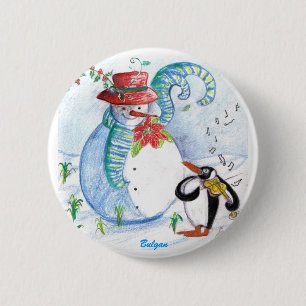SNOWMAN EN PENGUIN WINTERSERENADE RONDE BUTTON 5,7 CM