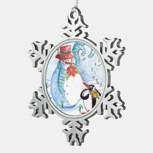 SNOWMAN EN PENGUIN WINTERSERENADE TIN SNEEUWVLOK ORNAMENT (Rechts)