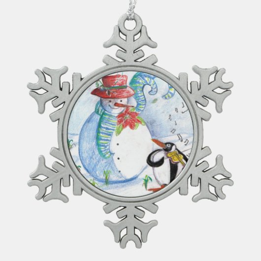 SNOWMAN EN PENGUIN WINTERSERENADE TIN SNEEUWVLOK ORNAMENT (Voorkant)