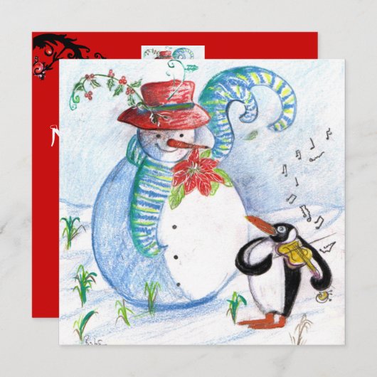 SNOWMAN EN PENGUIN'S WINTER SERENADE FEESTDAGENKAART (Voorkant / Achterkant)