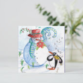 SNOWMAN EN PENGUIN'S WINTER SERENADE FEESTDAGENKAART (Staand voorkant)