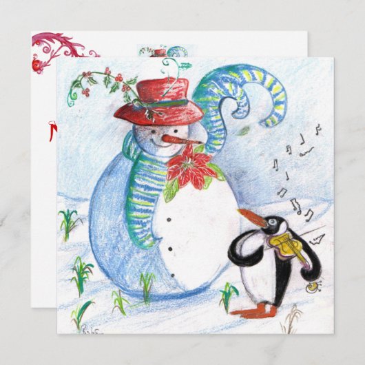 SNOWMAN EN PENGUIN'S WINTER SERENADE FEESTDAGENKAART (Voorkant / Achterkant)