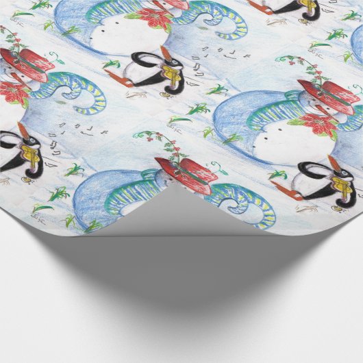 SNOWMAN EN PENGUIN'S WINTERSERENADE-Kerstmis SNELL Cadeaupapier (Hoek)