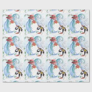 SNOWMAN EN PENGUIN'S WINTERSERENADE-Kerstmis SNELL Cadeaupapier