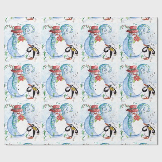 SNOWMAN EN PENGUIN'S WINTERSERENADE-Kerstmis SNELL Cadeaupapier (Vlak)