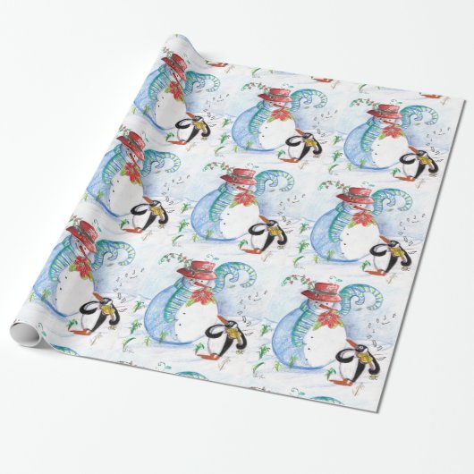 SNOWMAN EN PENGUIN'S WINTERSERENADE-Kerstmis SNELL Cadeaupapier (Uitgerold)
