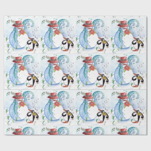 SNOWMAN EN PENGUIN'S WINTERSERENADE-Kerstmis SNELL Cadeaupapier (Vlak)