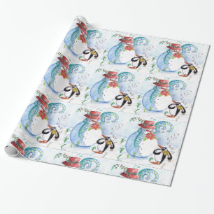 SNOWMAN EN PENGUIN'S WINTERSERENADE-Kerstmis SNELL Cadeaupapier