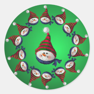 SNOWMAN EN PETTEN VAN SHARON SHARPE RONDE STICKER