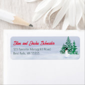 Snowman en Pine Trees Adres Etiket (Insitu)