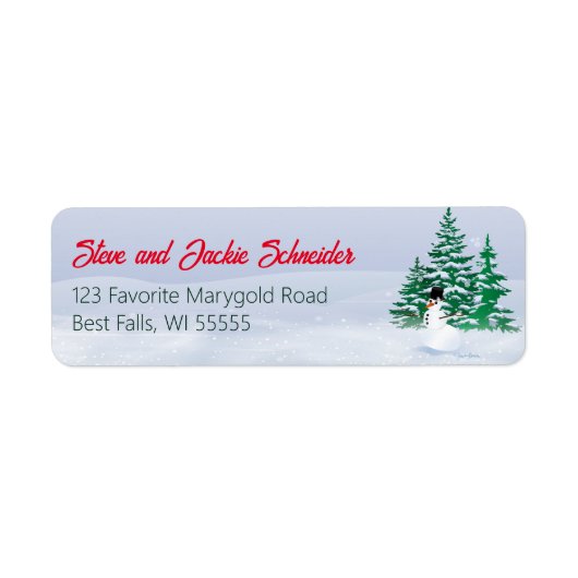 Snowman en Pine Trees Adres Etiket (Voorkant)