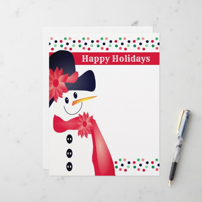 Snowman en Polka Dot Designer Briefhoofd (Voorkant / Achterkant in situ)