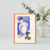  Snowman en Puppy Feestdagenkaart (Staand voorkant)