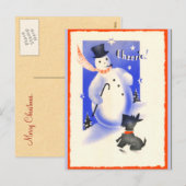  Snowman en Puppy Feestdagenkaart (Voorkant / Achterkant)