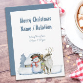 Snowman en Reindeer Snowy Text Persoonlijk Feestdagenkaart