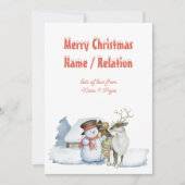 Snowman en Reindeer Snowy Typografie Speciaal Feestdagenkaart (Voorkant)