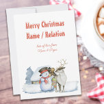 Snowman en Reindeer Snowy Typografie Speciaal Feestdagenkaart<br><div class="desc">Een gepersonaliseerde kerstkaart met een schattig design en een sneeuwtypografie. Het ontwerp is voorzien van sneeuwman en rendieren met een warm verlichte cabine in de sneeuw. Alle formuleringen zijn eenvoudig te bewerken,  zodat u uw kaarten volledig apart kunt maken.</div>
