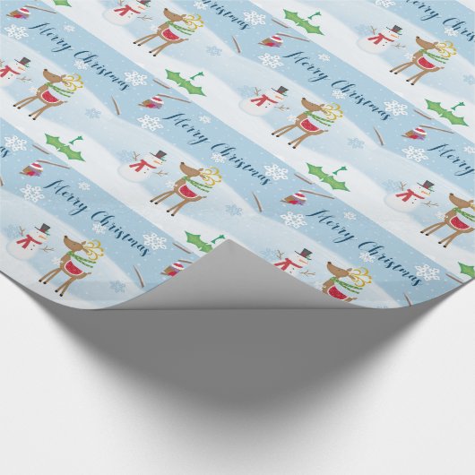 Snowman en rendier cadeaupapier (Hoek)