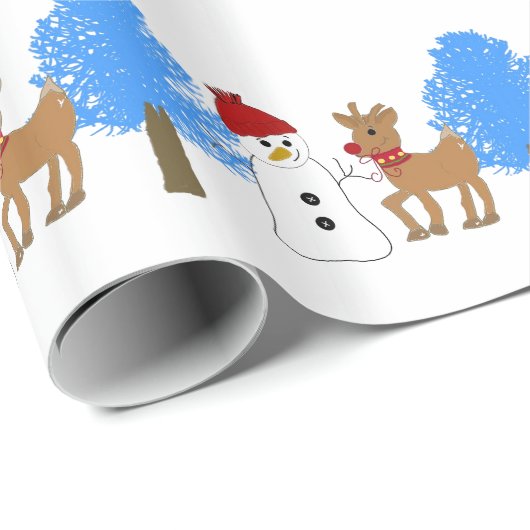 Snowman en rendier in het bos cadeaupapier (Rol Hoek)