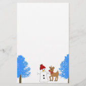 Snowman en rendier met Frosty Trees Briefpapier (Voorkant)