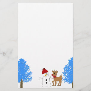Snowman en rendier met Frosty Trees Briefpapier
