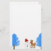 Snowman en rendier met Frosty Trees Briefpapier (Voorkant / Achterkant)