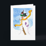 Snowman en Robin Feestdagen Kaart<br><div class="desc">Er is een rover geland op het pet van de sneeuwman en de heilige bessen genieten.</div>