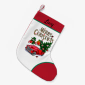 Snowman en rode auto Kleine Kerstsok (Voorkant (Hangend))