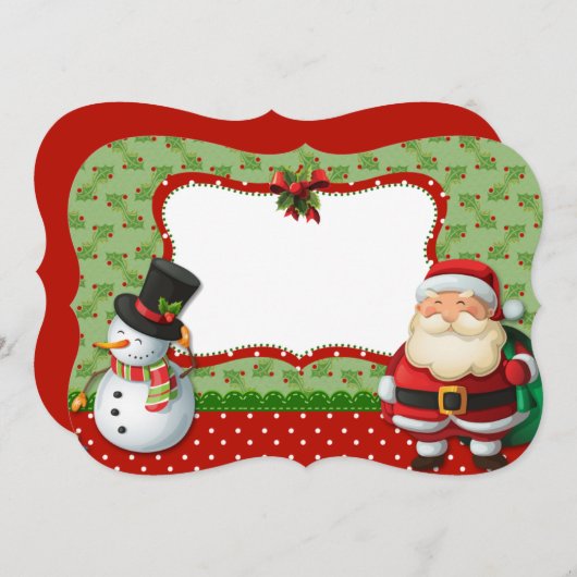 Snowman en Santa Claus Feestdagenkaart (Voorkant / Achterkant)