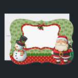 Snowman en Santa Claus Feestdagenkaart<br><div class="desc">Snowman en Santa's lijst met witte ruimte om tekst of foto in te voegen</div>