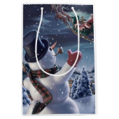 Snowman en Santa Claus Medium Cadeauzakje (Voorkant)
