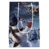 Snowman en Santa Claus Medium Cadeauzakje (Achterkant)