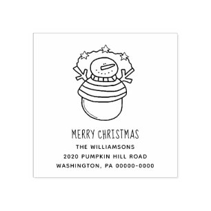 Snowman en Sars Editable Address Merry Kerstmis Rubberstempel
