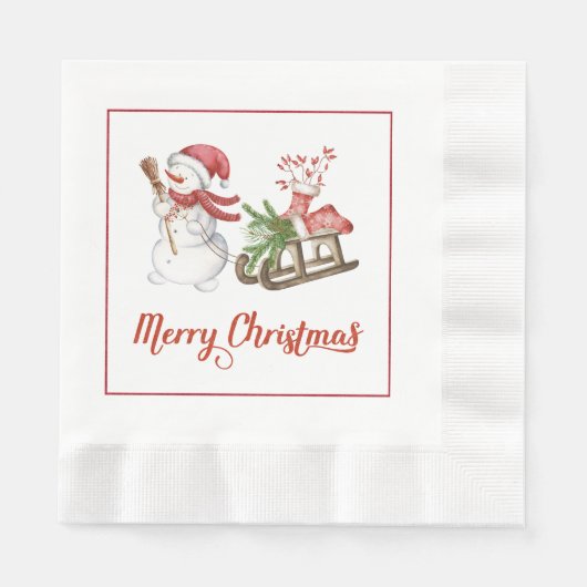 Snowman en Sled-kerstpapier Napkins Servet (Voorkant)
