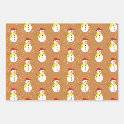 Snowman en sneeuw op bruin inpakpapier vel (Voorkant 3)