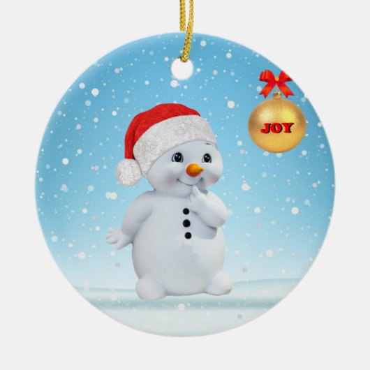 Snowman en sneeuwvlokken met kerst keramisch ornament (Voorkant)