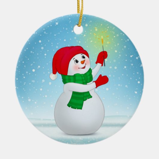Snowman en sneeuwvlokken met kerst keramisch ornament (Voorkant)