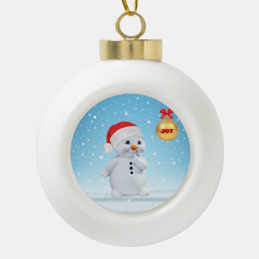 Snowman en sneeuwvlokken met kerst keramische bal ornament (Voorkant)