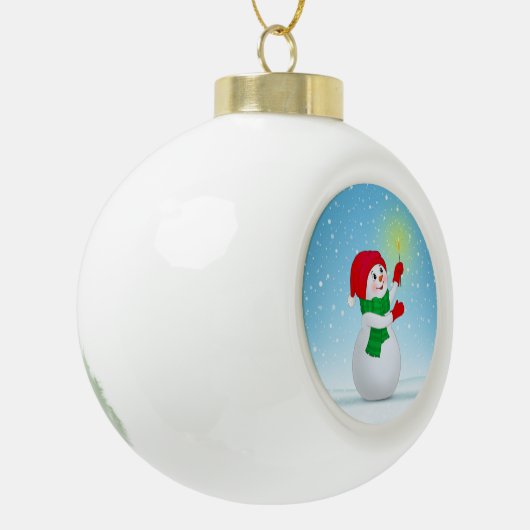 Snowman en sneeuwvlokken met kerst keramische bal ornament (Links)