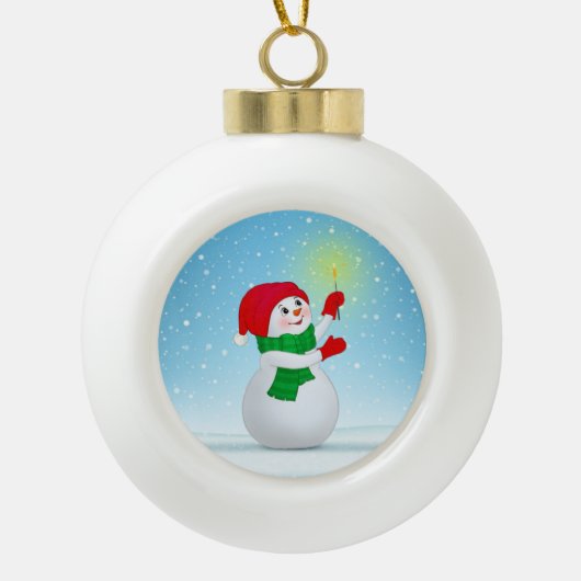 Snowman en sneeuwvlokken met kerst keramische bal ornament (Voorkant)