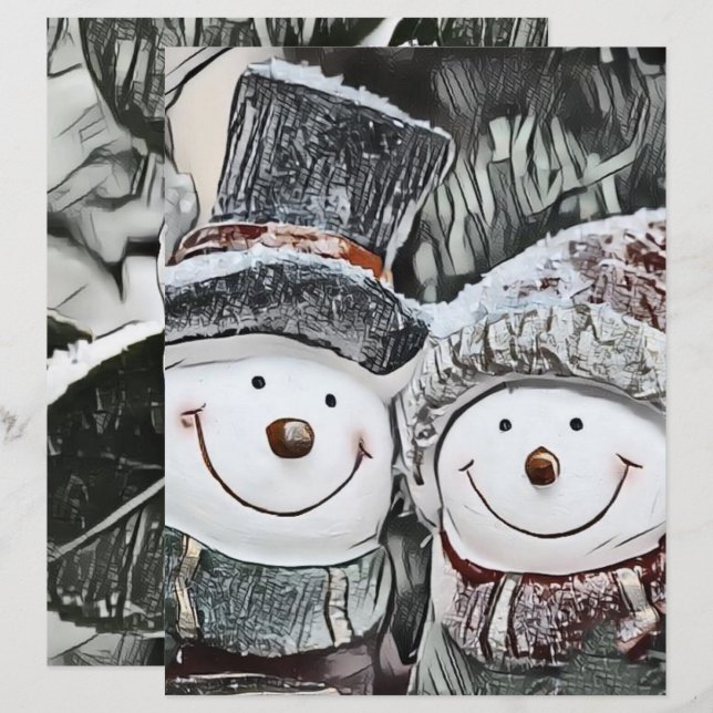Snowman en Sneeuwvrouw tekenen (Voorkant / Achterkant)