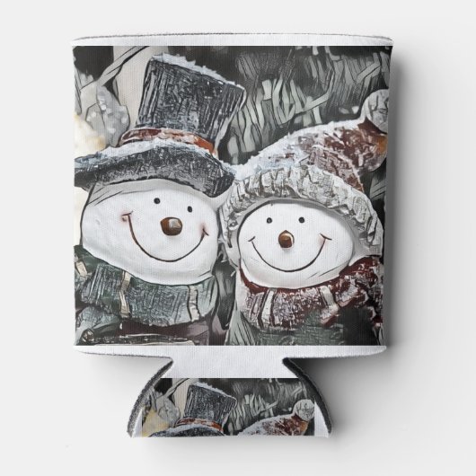 Snowman en Sneeuwvrouw tekenen Blikjeskoeler (Voorkant)