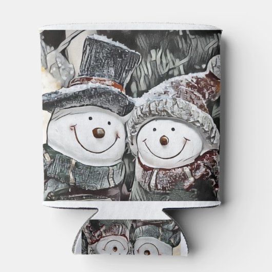 Snowman en Sneeuwvrouw tekenen Blikjeskoeler (Achterkant)