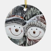 Snowman en Sneeuwvrouw tekenen Keramisch Ornament (Voorkant)
