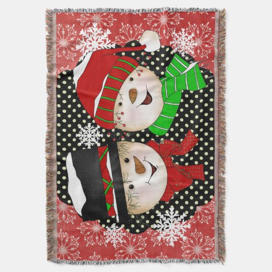 Snowman en Snow Lady Snowflakes Holiday Throw Deken (Voorkant Verticaal)