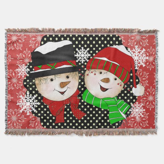 Snowman en Snow Lady Snowflakes Holiday Throw Deken (Voorkant)