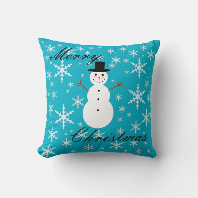 Snowman en Snowflakes Aangepast Sierkussen (Voorkant)
