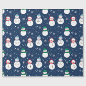 Snowman en Snowflakes Blue Pattern Cadeaupapier (Vlak)