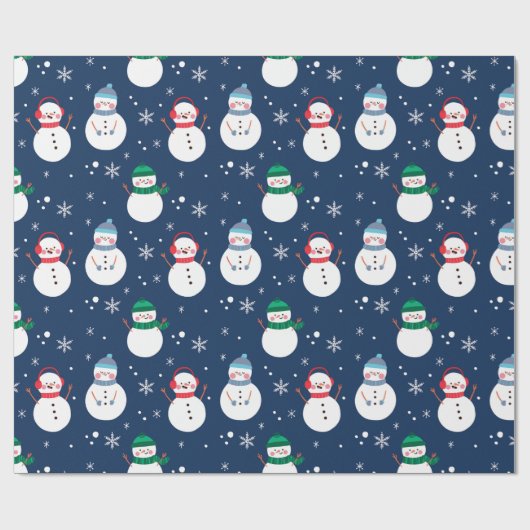 Snowman en Snowflakes Blue Pattern Cadeaupapier (Vlak)