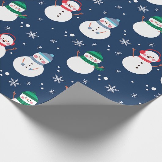 Snowman en Snowflakes Blue Pattern Cadeaupapier (Hoek)